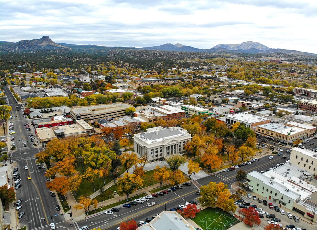 Prescott, AZ - Aerial View of Downtown Prescott